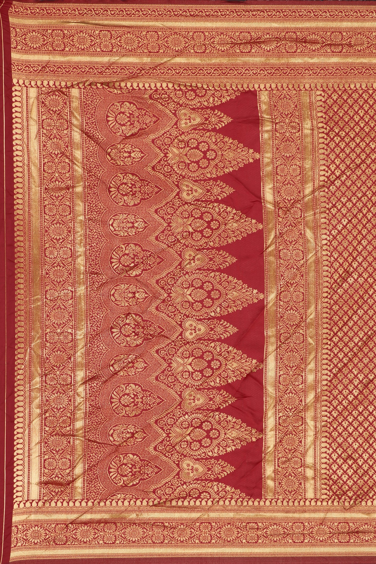 Maroon Silk Woven Banarasi Saree — fabric weave, close-up
