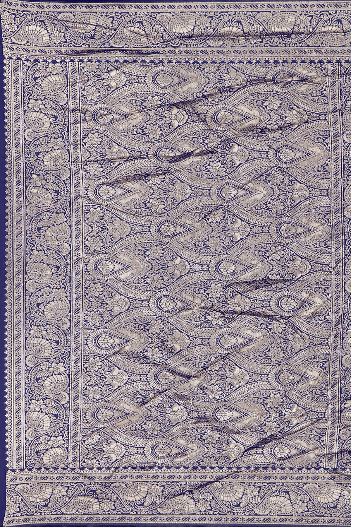 Navy Blue Silk Woven Banarasi Saree — fabric weave, close-up