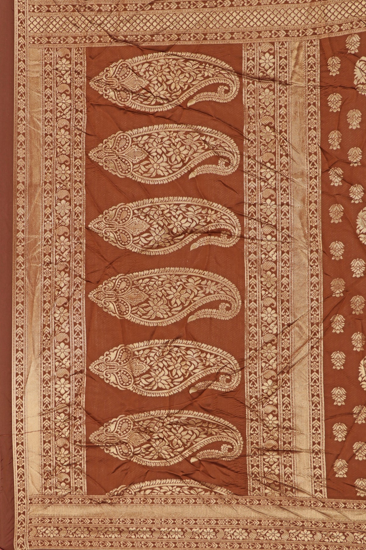 Brown Silk Woven Banarasi Saree — fabric weave, close-up
