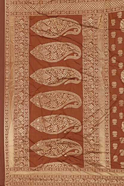 Brown Silk Woven Banarasi Saree — fabric weave, close-up