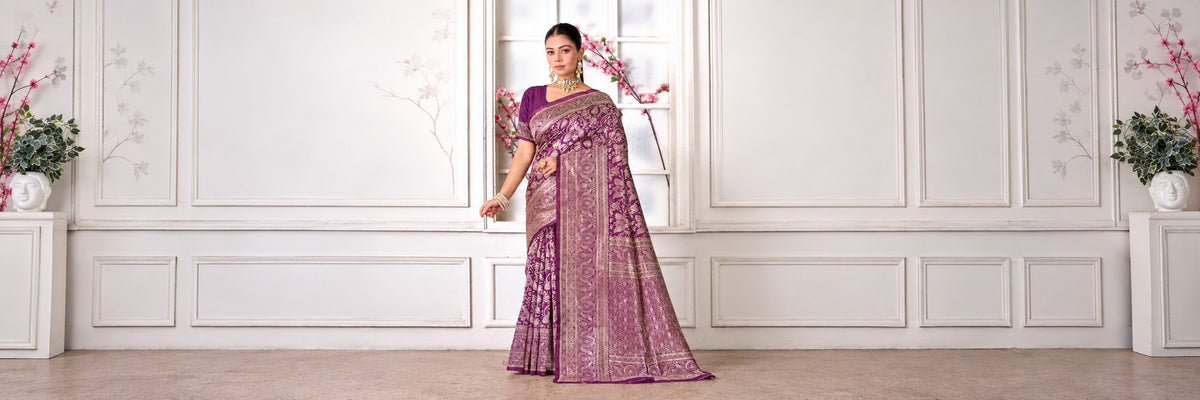 Wine silk woven Banarasi saree