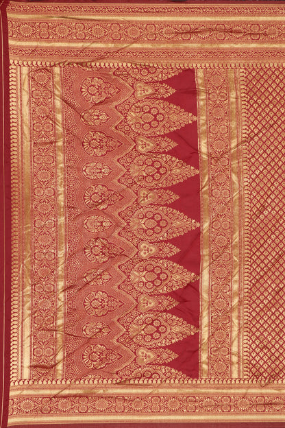 Maroon Silk Woven Banarasi Saree — fabric weave, close-up