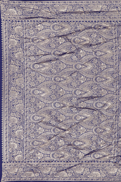 Navy Blue Silk Woven Banarasi Saree — fabric weave, close-up