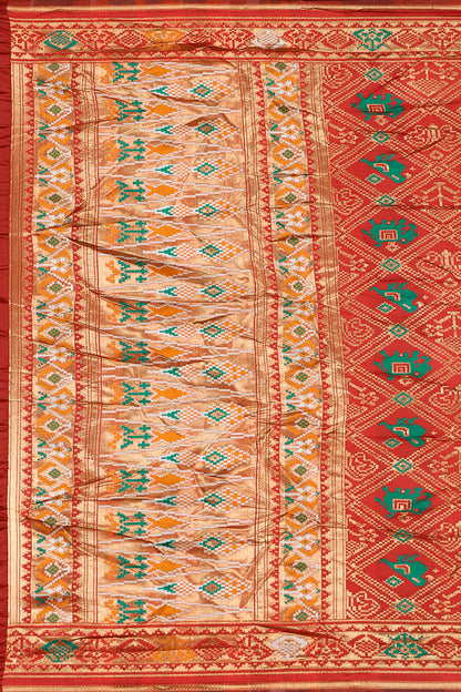Red Silk Woven Patola Saree — fabric weave, close-up