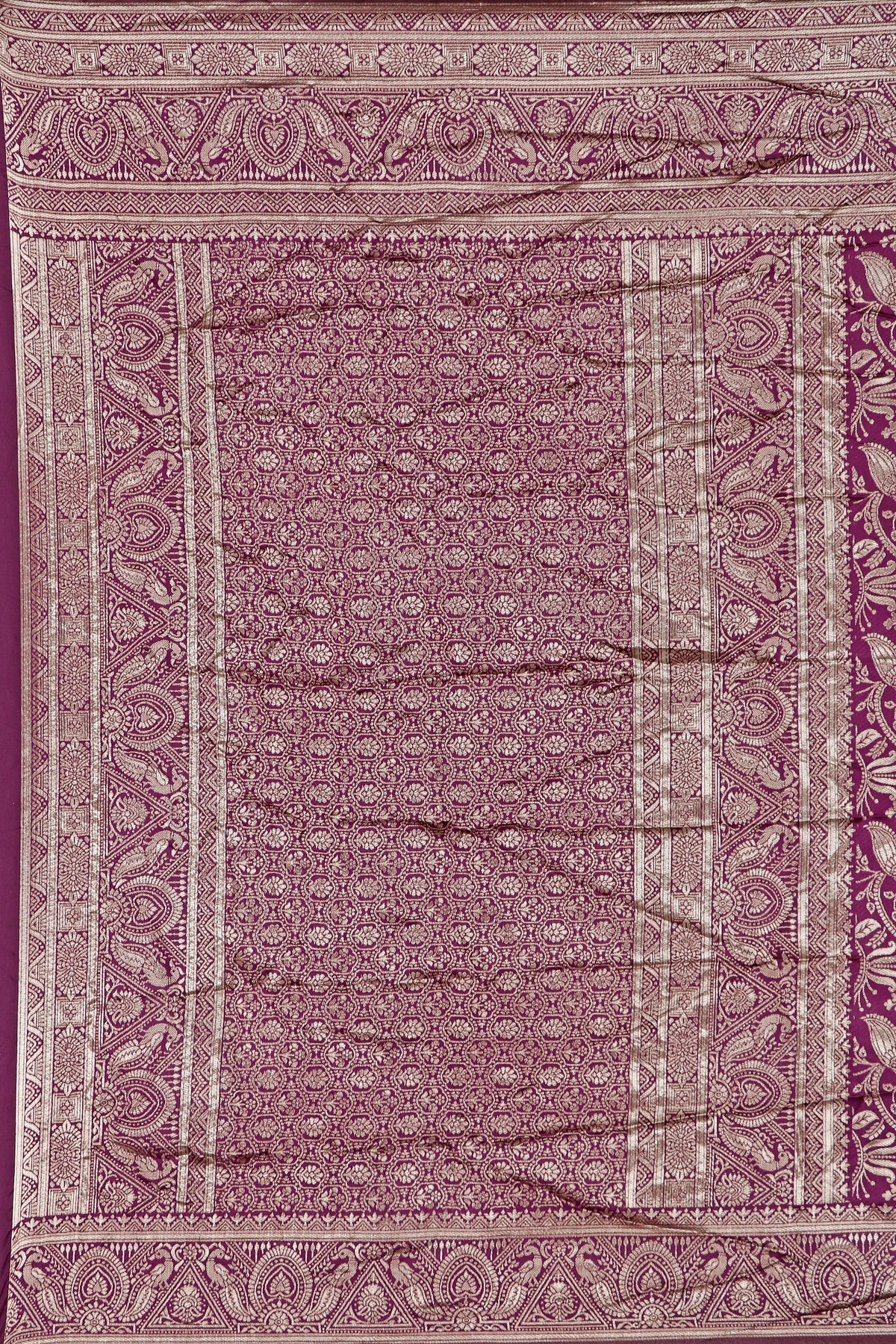 Wine Silk Woven Banarasi Saree — fabric weave, close-up