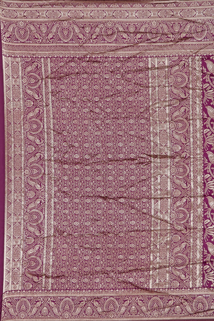 Wine Silk Woven Banarasi Saree — fabric weave, close-up