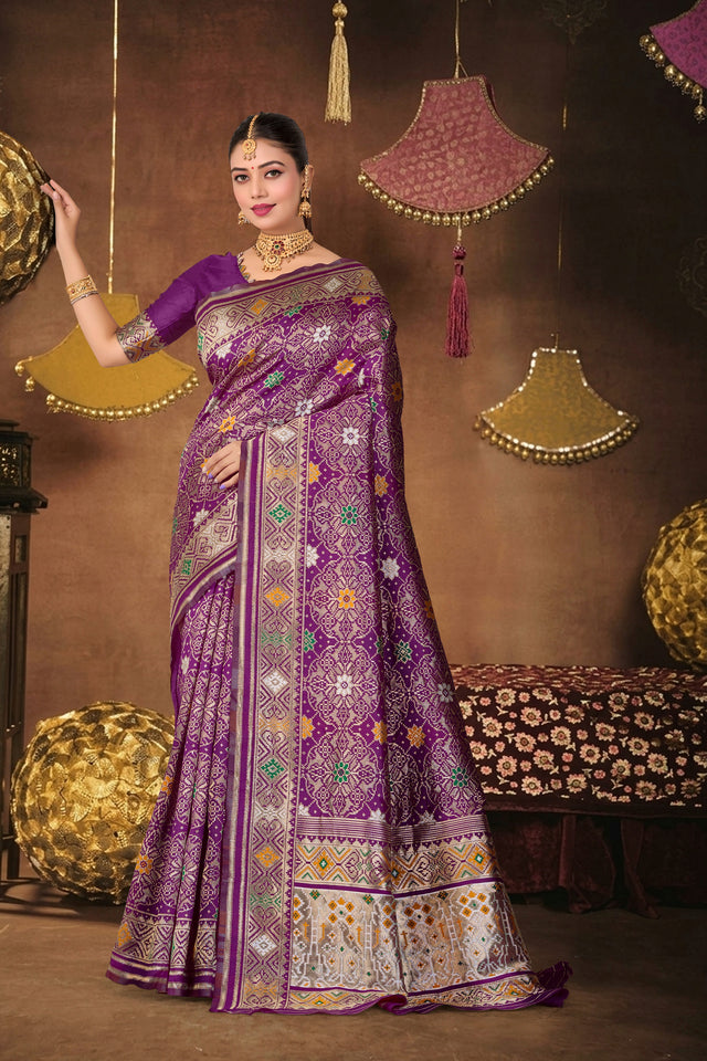 Wine Silk Woven Patola Saree