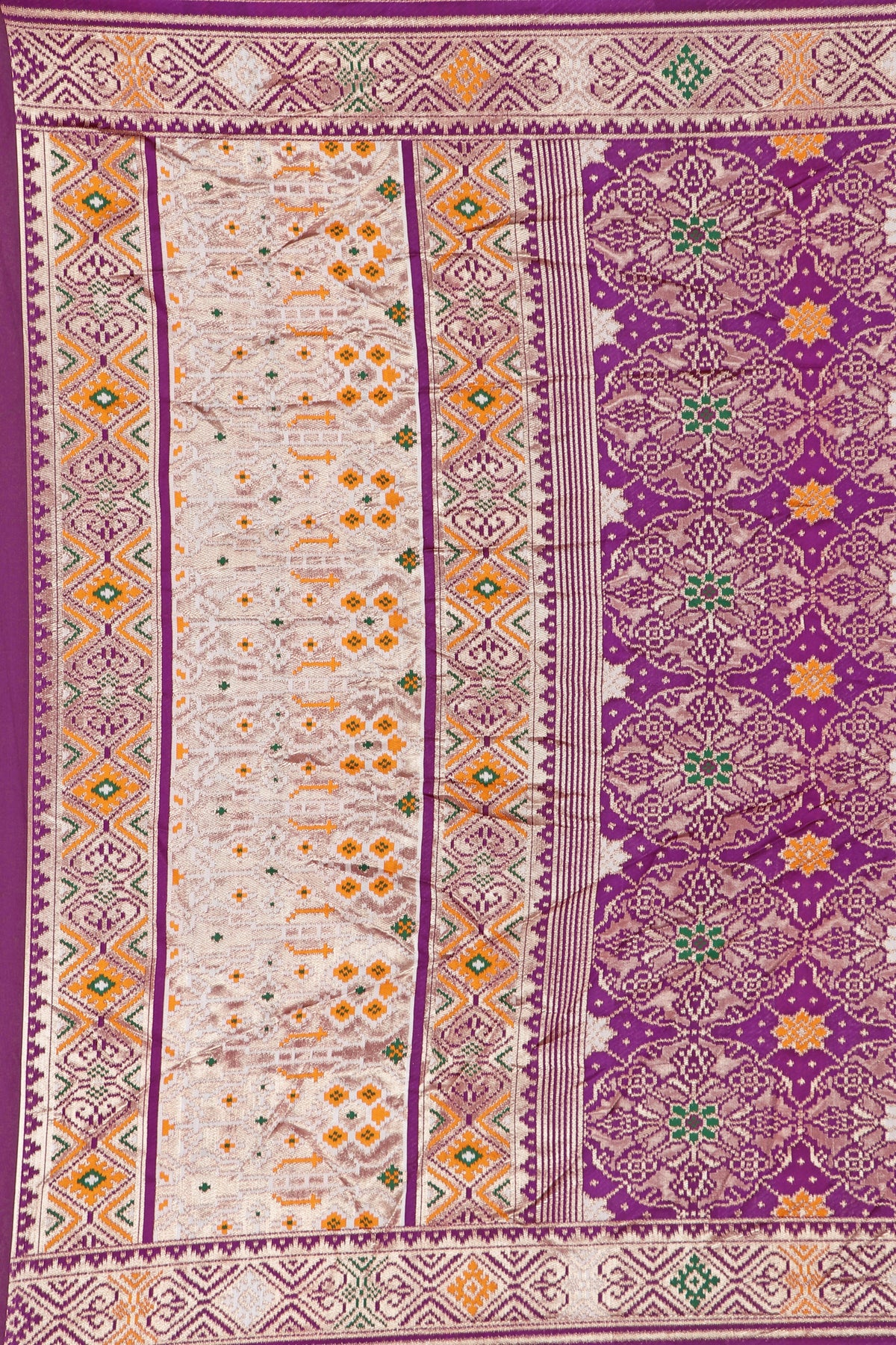 Wine Silk Woven Patola Saree — fabric weave, close-up